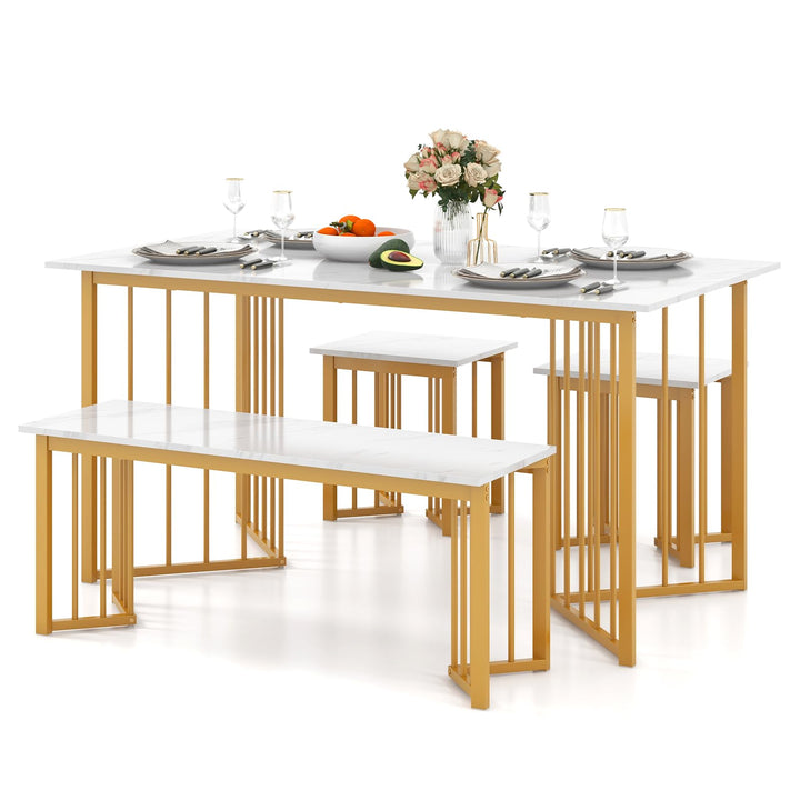 Giantex 4-Piece Dining Table Set for 4, Kitchen Table Chairs Set with Bench &amp; 2 Stools
