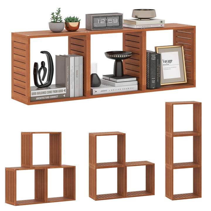 Giantex 3/6 Cube Bookcase Solid Wood Stacking Storage Organizers w/Open Slatted Design