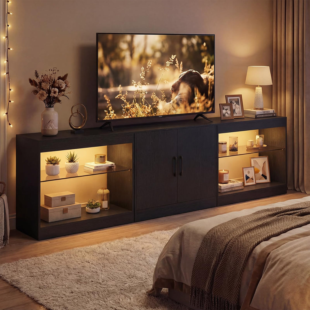 Giantex LED TV Stand for 85 Inch TV | Modern Entertainment Center with Power Outlets