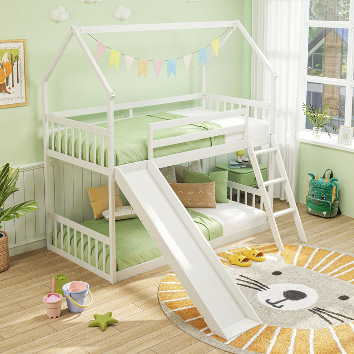Giantex Wood Kids Bunk Bed with Slide &amp; Ladder