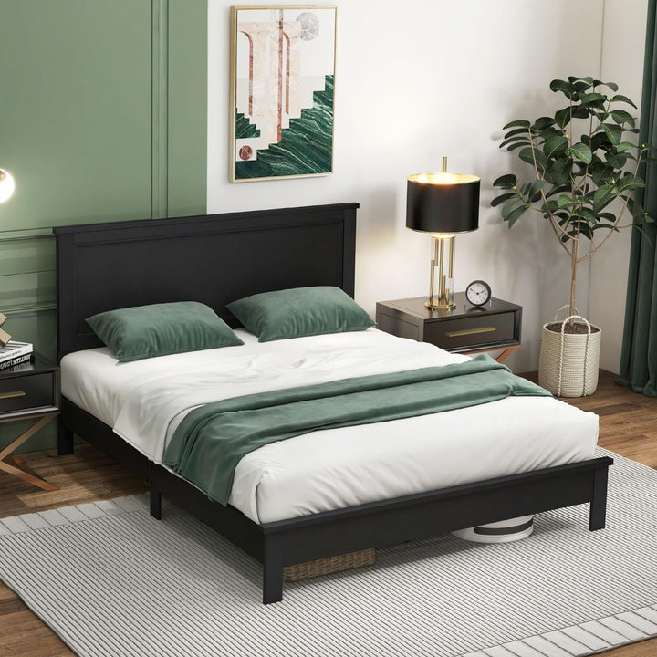 Giantex Queen/Full/Twin Size Wood Platform Bed Frame with Headboard, Mid Century Bed Frame with Solid Wood Legs &amp; Wooden Slat Support