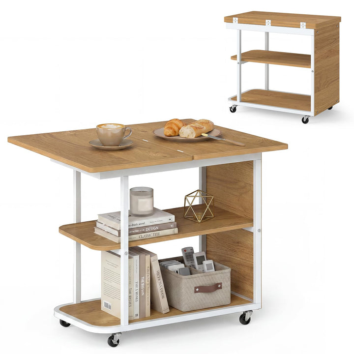 Giantex 3-Tier Mobile Side Table with Foldable Top &amp; Universal Wheels (1/2)