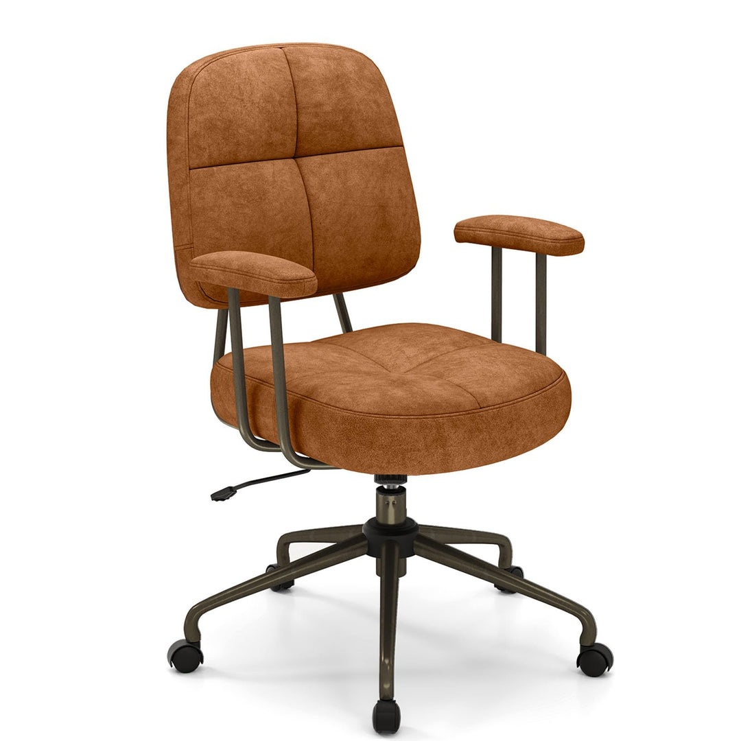 Giantex Mid Century Modren Office Chair, Fuax Leather Desk Chair w/Armrest &amp; Mid Back