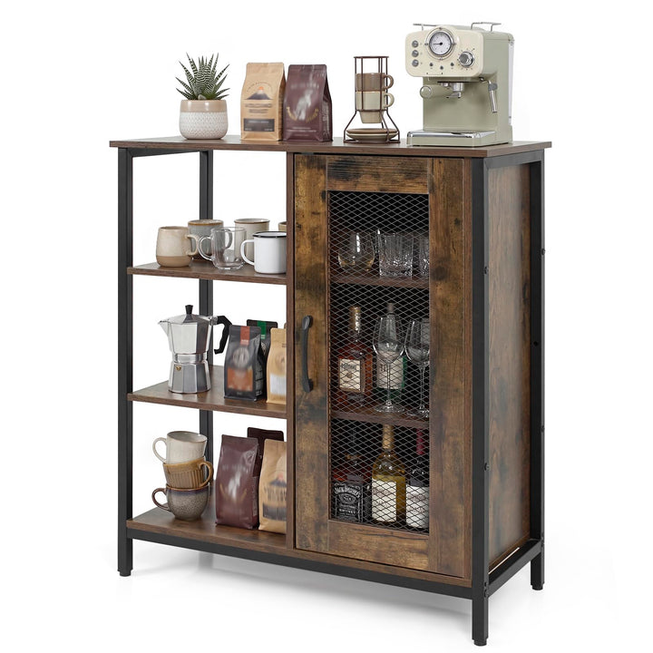 Giantex Industrial Side Cabinet with Metal Mesh Door and 3 Open Shelves