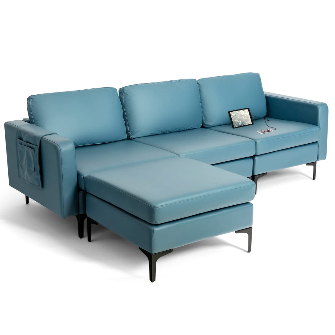 Giantex 94.5" L Convertible Sofa Couch, 3 Seat Sectional Sleeper with USB Ports &amp; Socket