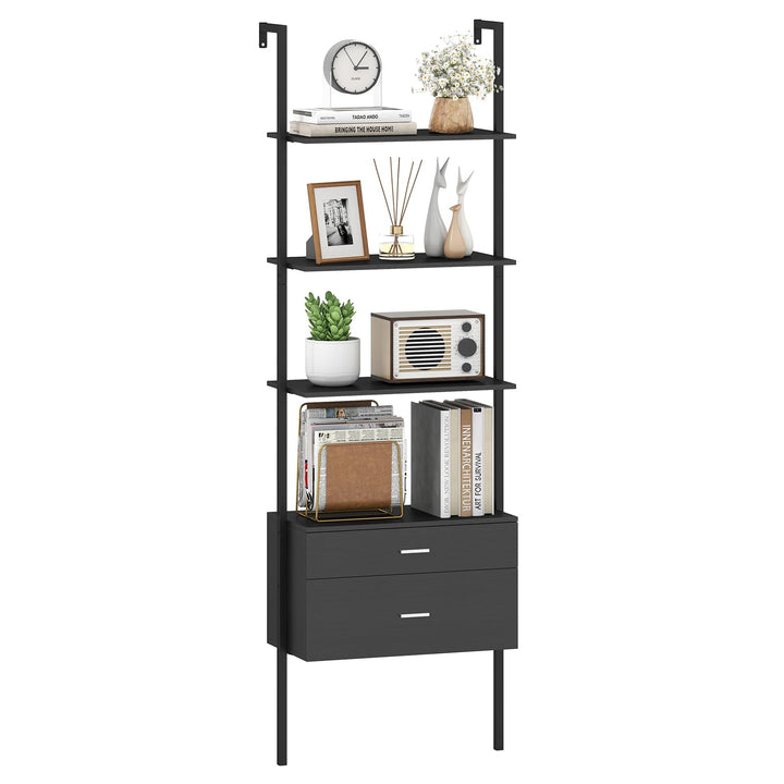 Giantex 6-Tier Ladder Bookcase with 2 Drawers 72.5" Tall Wall-Mounted Bookshelf with Metal Frame