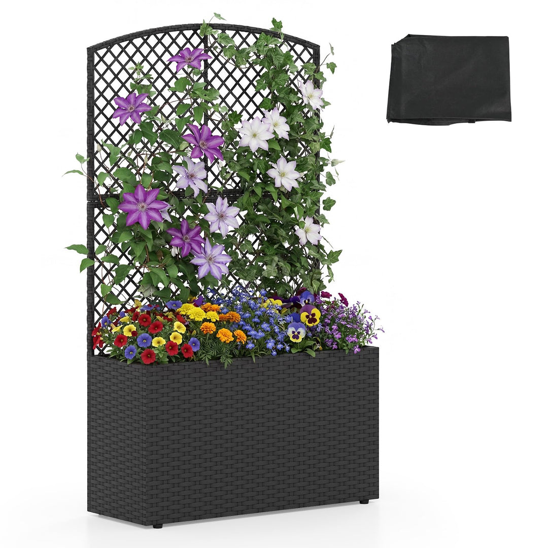 Giantex 49 inch Tall PE Rattan Raised Garden Bed with Trellis
