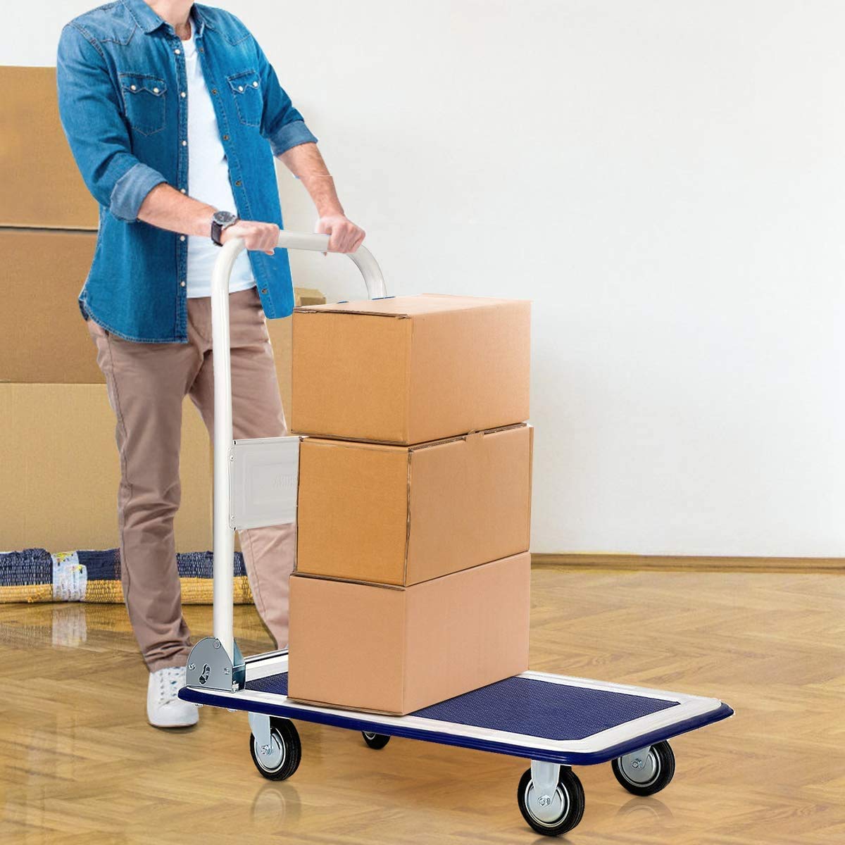 moving warehouse push hand truck