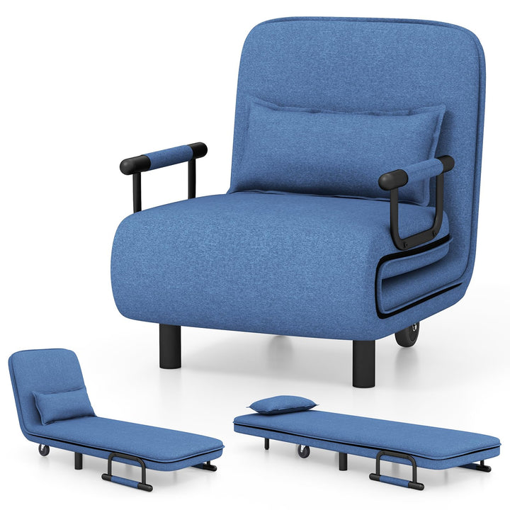 Giantex Convertible Sofa Bed, 3-in-1 Folding Sleeper Chair with 5-Position Adjustable Backrest, Wheels, 2 Legs