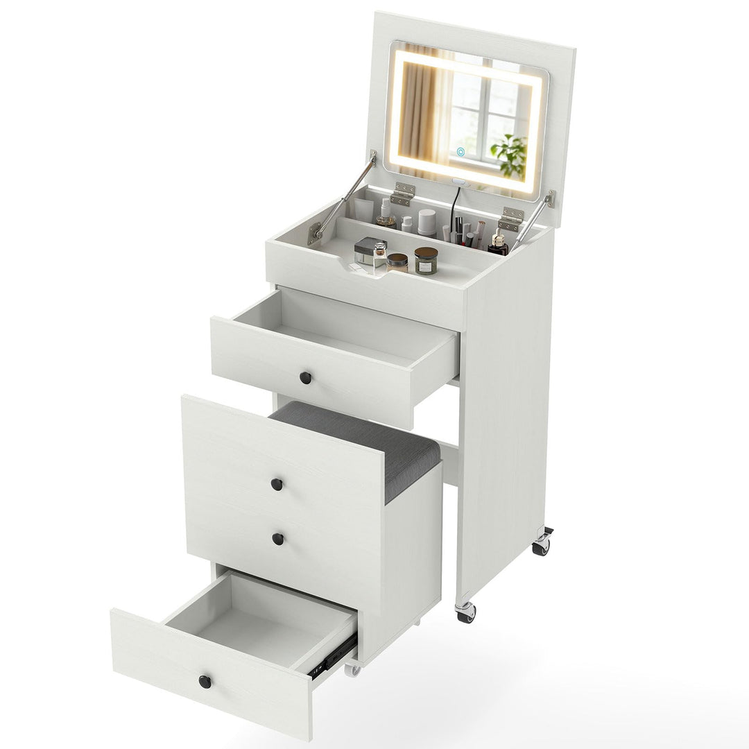 CHARMAID 3-in-1 Vanity Desk with Flip-Top LED Mirror
