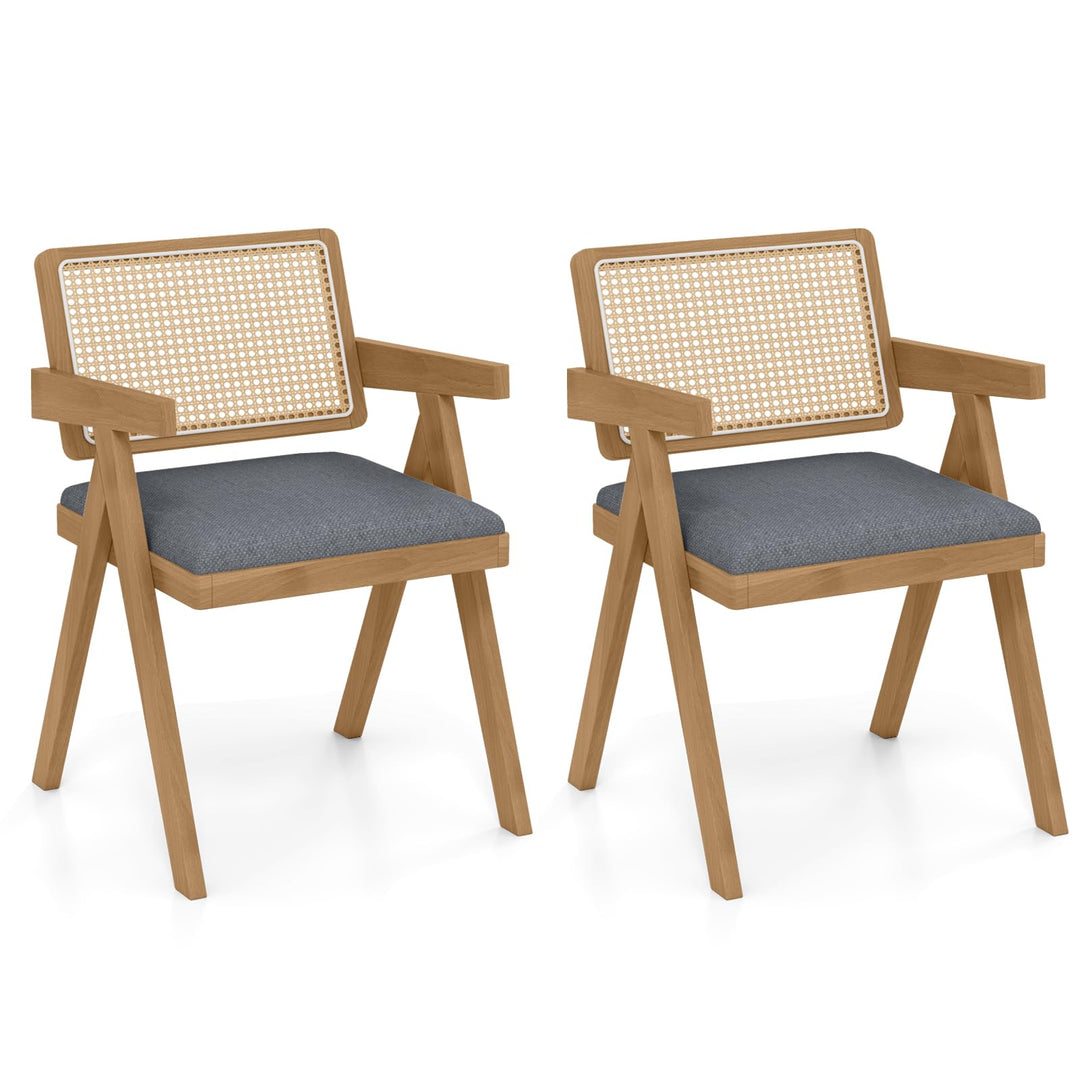 Giantex Rattan Dining Chairs, Leathaire Kitchen Chairs w/Armrests &amp; Padded Cushion