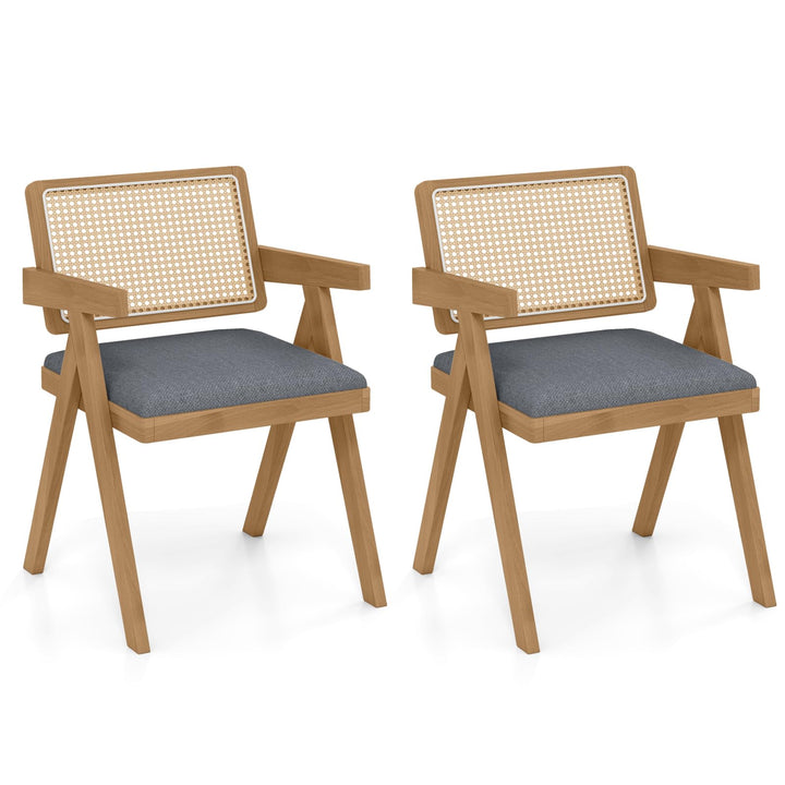 Giantex Rattan Dining Chairs, Leathaire Kitchen Chairs w/Armrests &amp; Padded Cushion