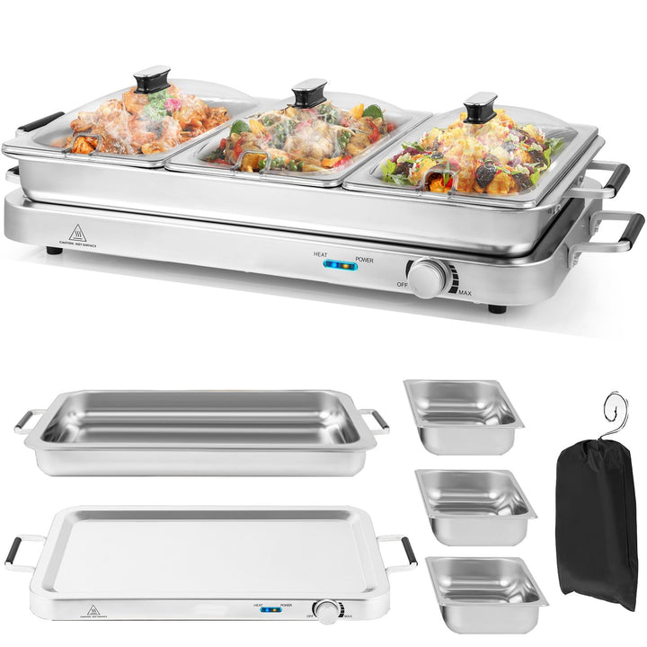 Giantex Buffet Server &amp; Electric Food Warmer, 2-in-1 Food Warming Tray, Adjustable Temperature