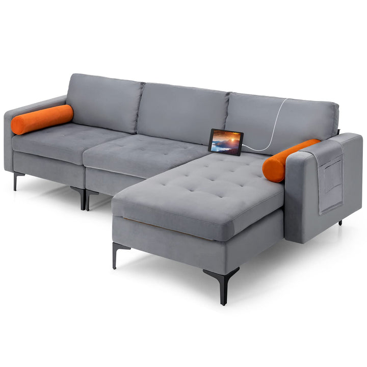 Giantex 97" Large Couch, 3 Seat Sectional Sofa Set, L-Shaped Modular Sleeper with Chaise Lounge &amp; USB Port &amp; Socket