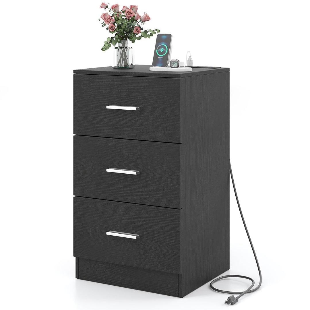 Giantex Night Stand with Charging Station - 26’’ Tall Side End Table