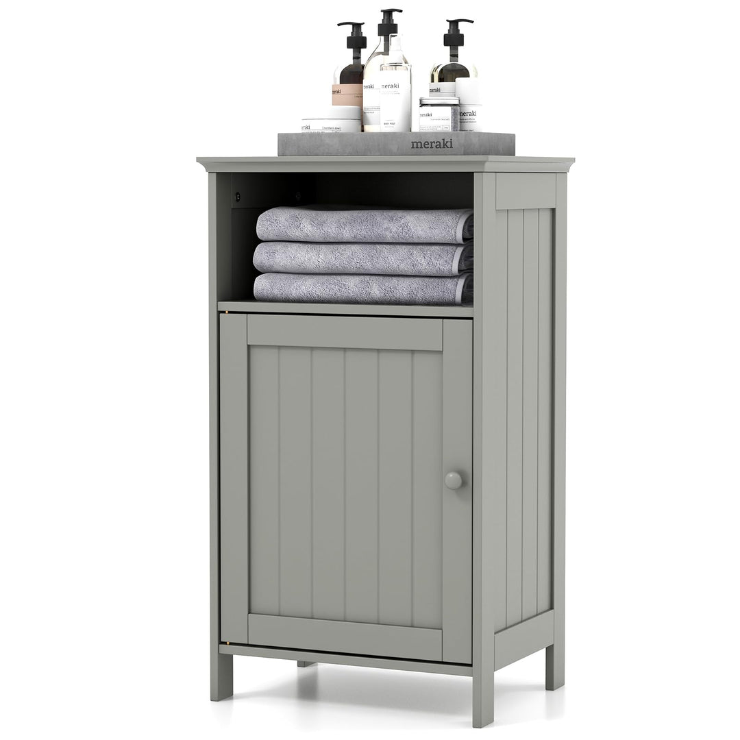 Giantex Bathroom Floor Storage Cabinet - Side Cabinet with Open Compartment, 3-Position Adjustable Shelf