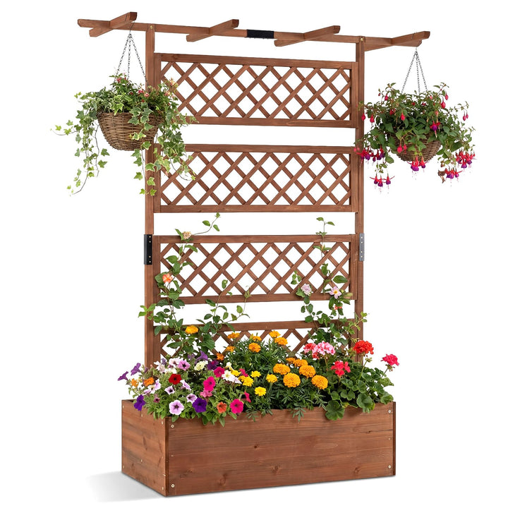 Giantex 72" Wooden Raised Garden Bed with Trellis w/Privacy Screen Roof
