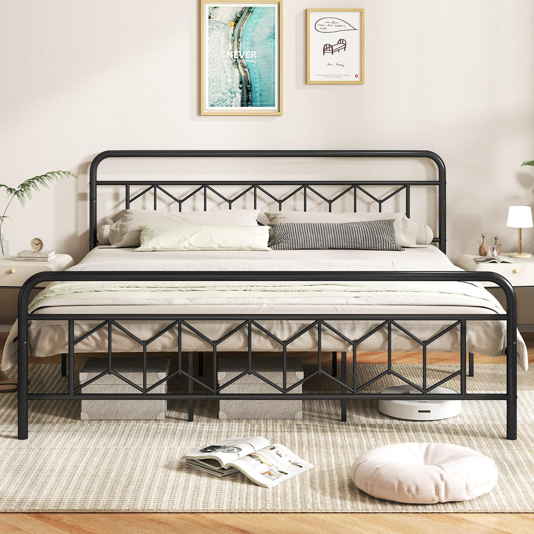 Giantex Metal Twin Bed Frames with Victorian Style Headboard &amp; Footboard, Heavy Duty Slats Support Mattress Foundation