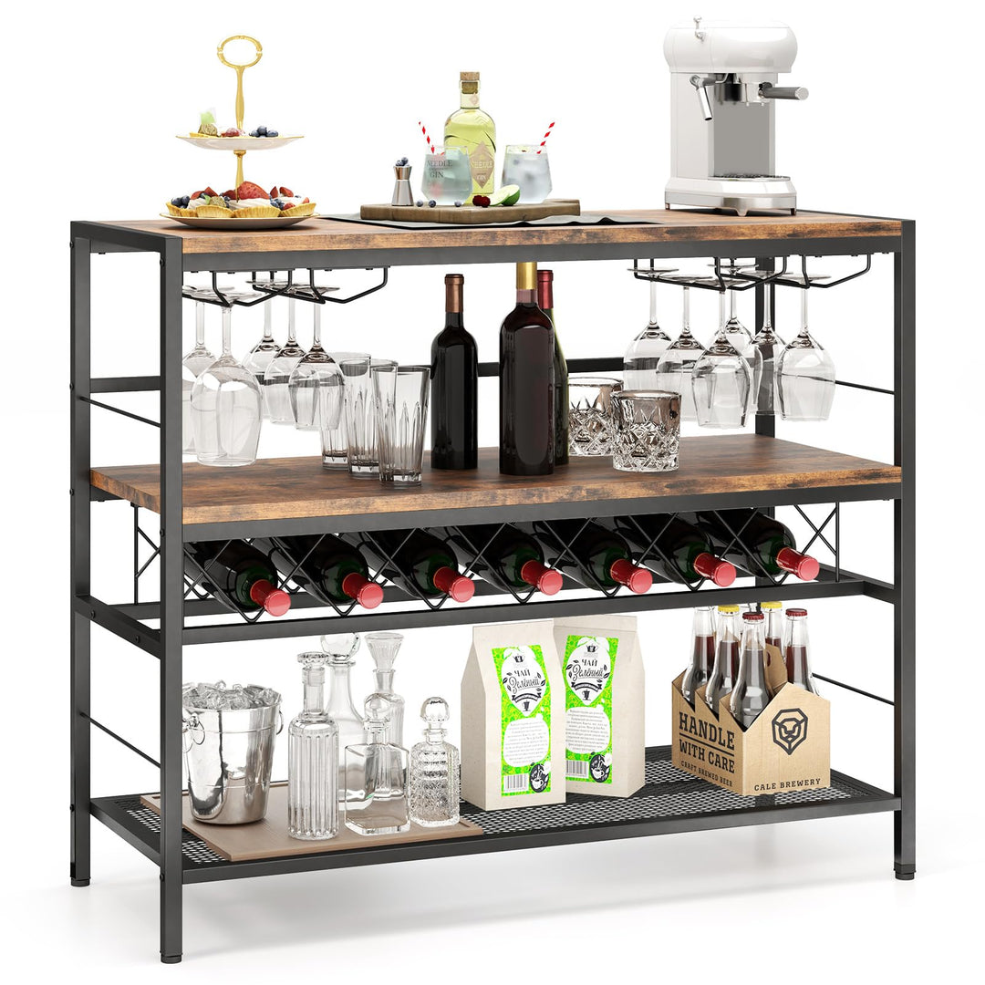 Giantex 4-Tier Wine Rack Table - 7-Bottle Wine Bar Cabinet w/ 4 Wine Racks &amp; 16 Glasses Holder