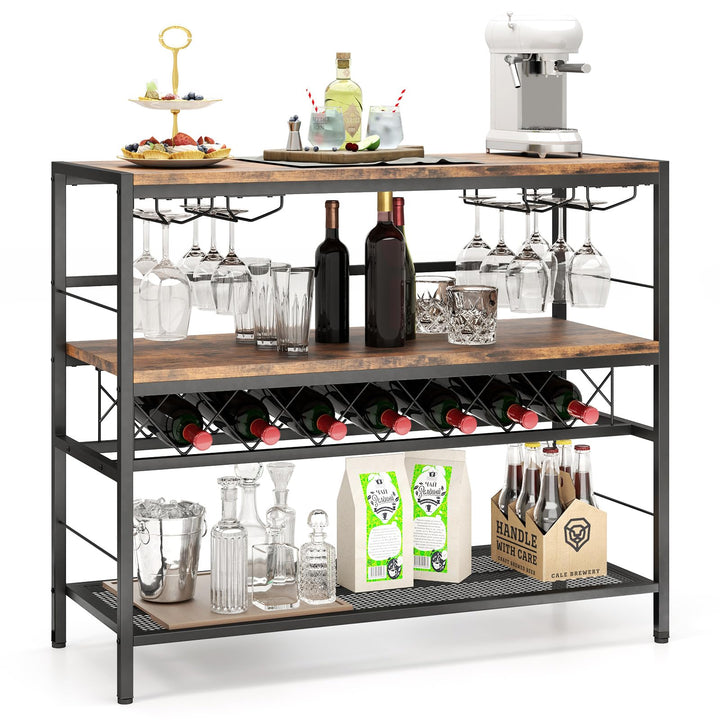 Giantex 4-Tier Wine Rack Table - 7-Bottle Wine Bar Cabinet w/ 4 Wine Racks &amp; 16 Glasses Holder