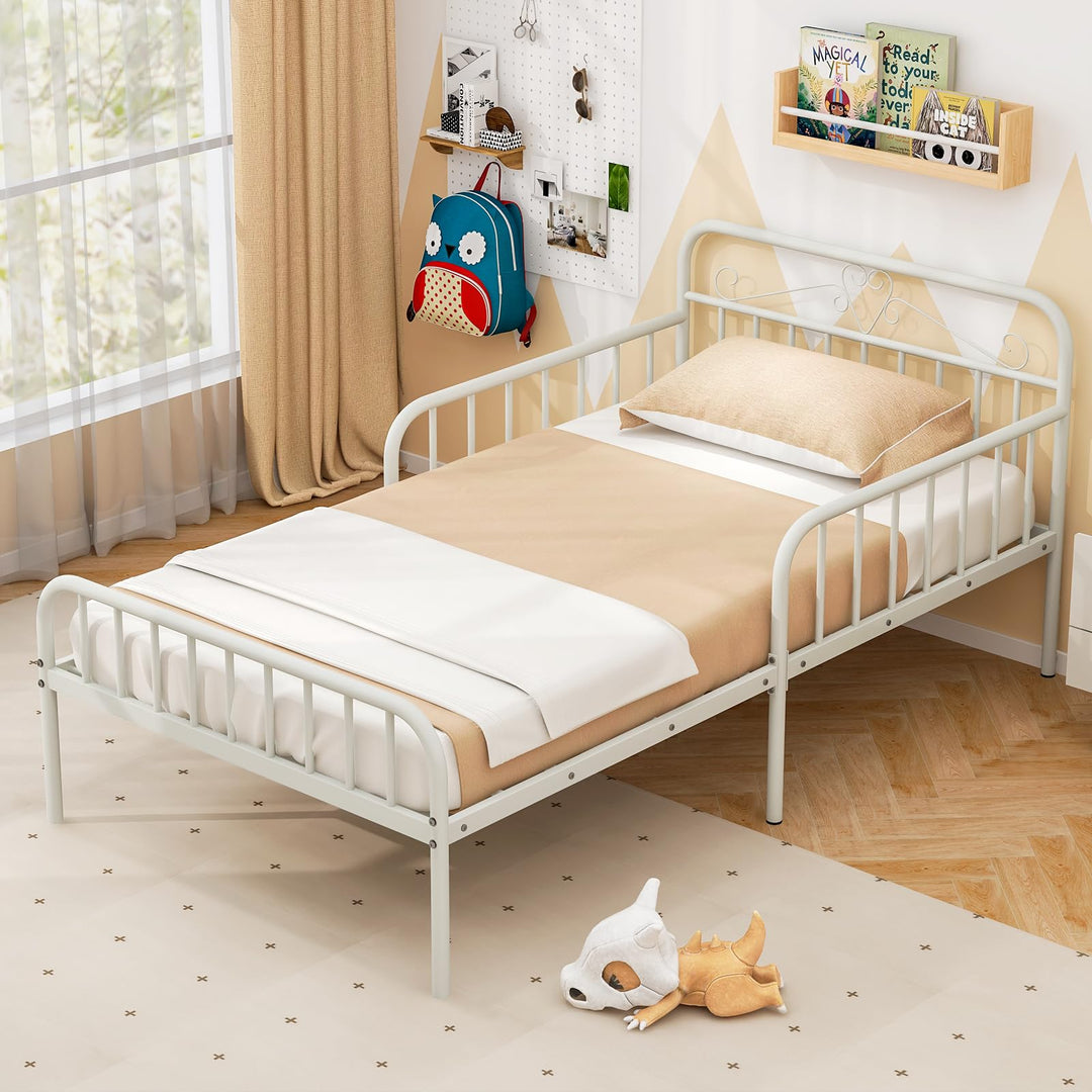 Giantex Metal Twin Bed Frames for Kids, Heavy Duty Metal Platform Bed Frame with Headboard &amp; Safety Guardrails