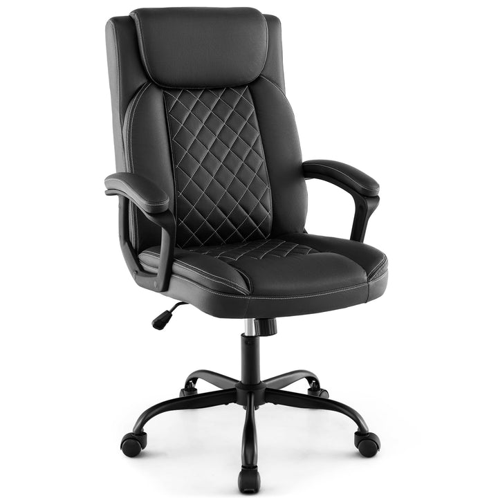 Giantex Executive Office Chair, Leather Like Desk Chair with Thick Headrest Cushion &amp; Padded Armrests, Black