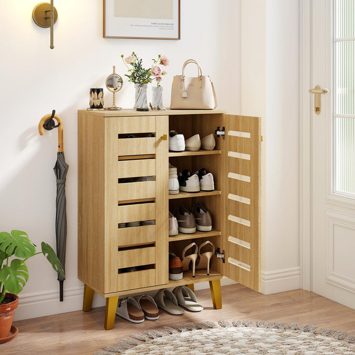 Giantex Shoe Cabinet with Doors 4-Tier Freestanding Shoe Organizer Cabinet