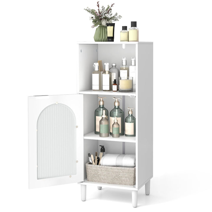 Giantex Bathroom Corner Floor Cabinet with Removable Shelf &amp; Fluted Tempered Glass Door