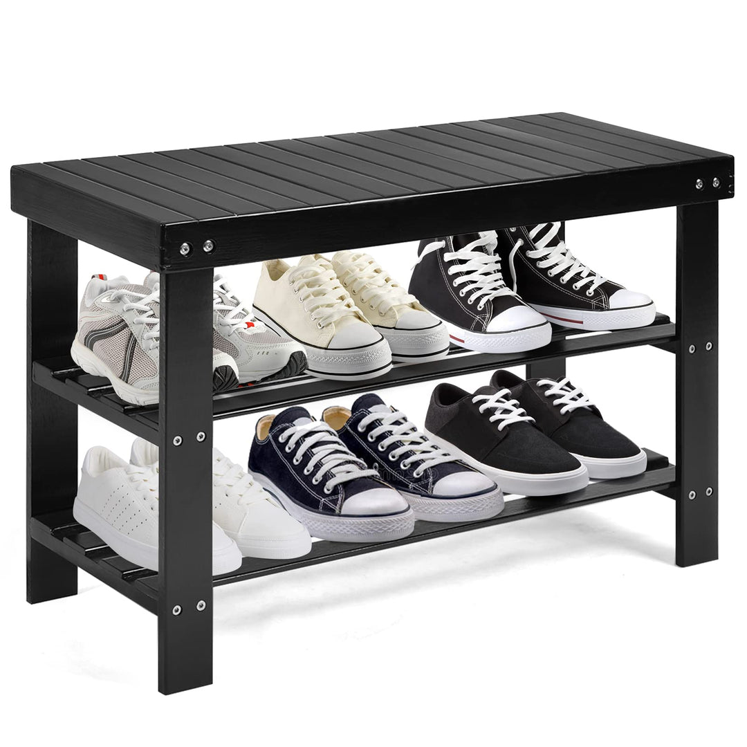 Giantex Entryway Shoe Bench, Bamboo Shoe Shelf Organizer Holds up to 6 Pairs