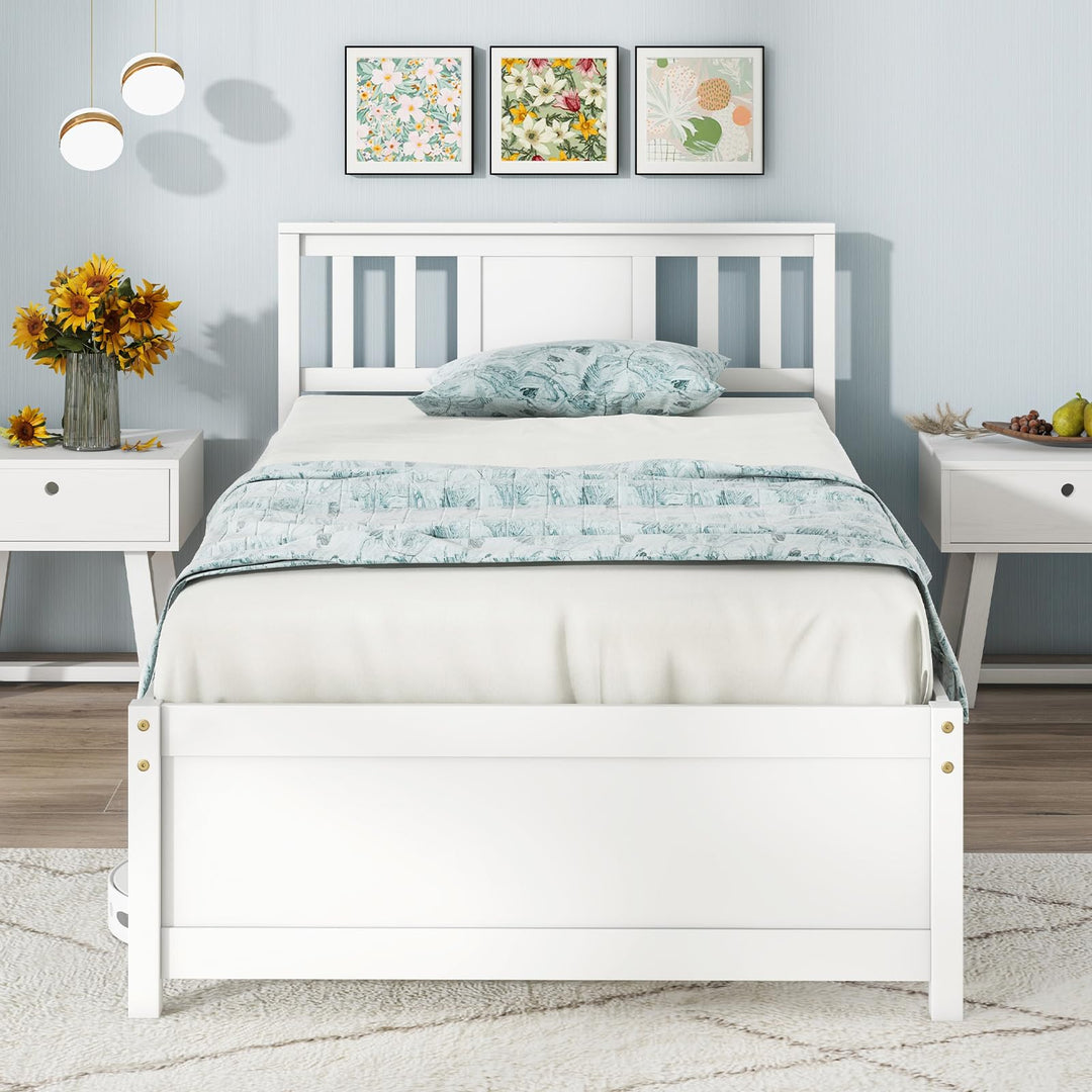 Giantex Solid Wood Platform Bed Frame, Mid Century Full Bed Frame with Headboard