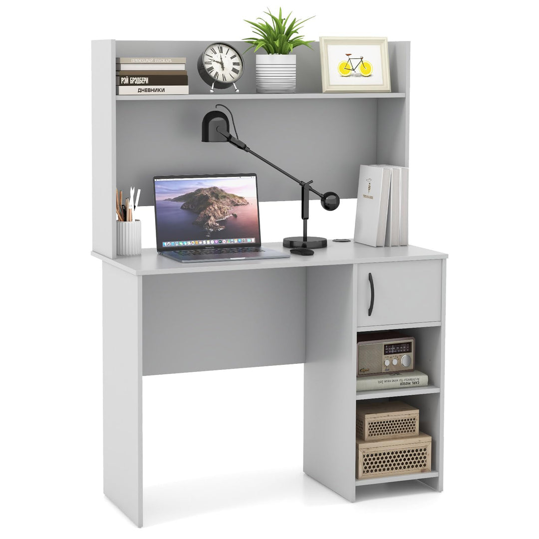 Giantex Computer Desk with Hutch, Home Office Desk with Storage Cabinet &amp; Adjustable Shelf