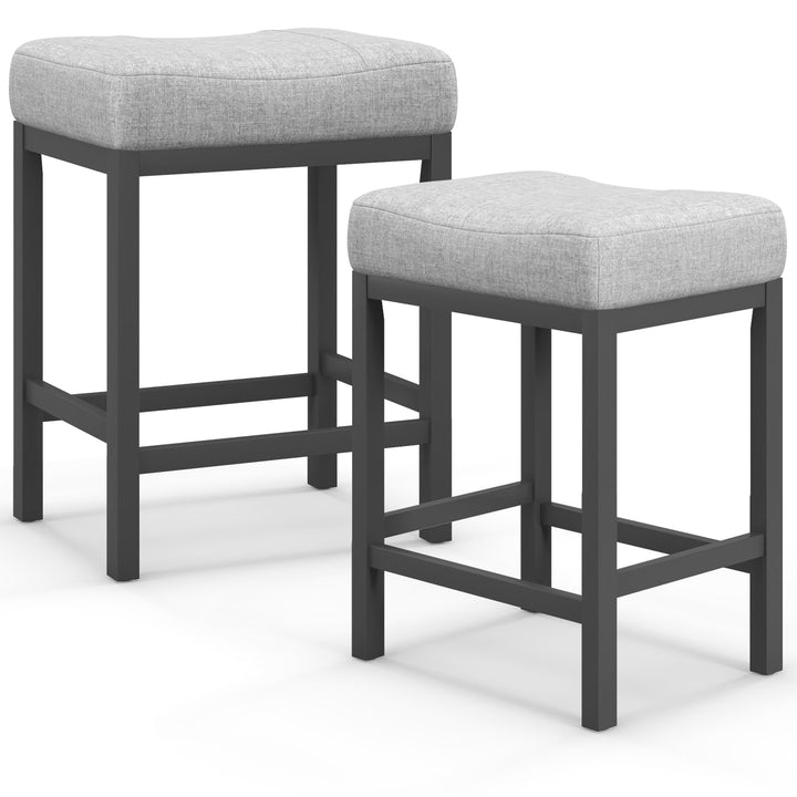 Giantex Counter Height Bar Stools Set of 2/4, 24.5" Backless Linen Fabric Bar Saddle Stools w/Solid Rubber Wood Frame &amp; Footrest