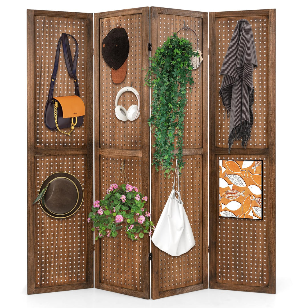 Giantex 4/6 Panel Pegboard Display &amp; Room Divider, 5.6FT Folding Pegboard Stand for Crafting Show Jewelry Retail