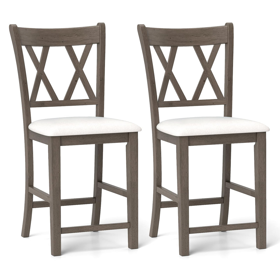 Giantex Wood Bar Stools Set of 2/4, 24" Counter Height Bar Stools w/Cross Back &amp; Linen Fabric Upholstered Seat