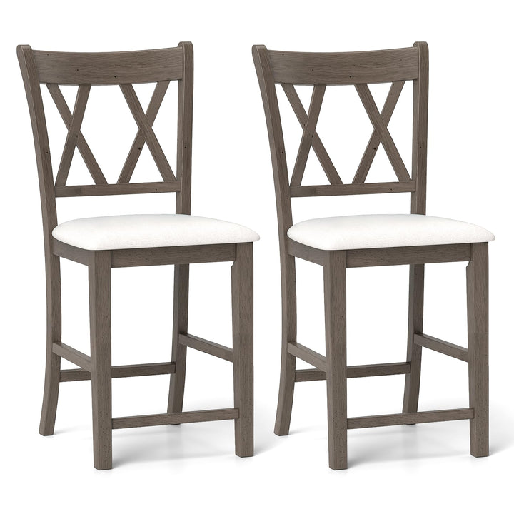 Giantex Wood Bar Stools Set of 2/4, 24" Counter Height Bar Stools w/Cross Back &amp; Linen Fabric Upholstered Seat