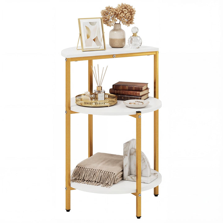 Giantex 3-Tier Round Side Table - Wood Bedside Sofa End Table with Storage Shelves &amp; Metal Frame