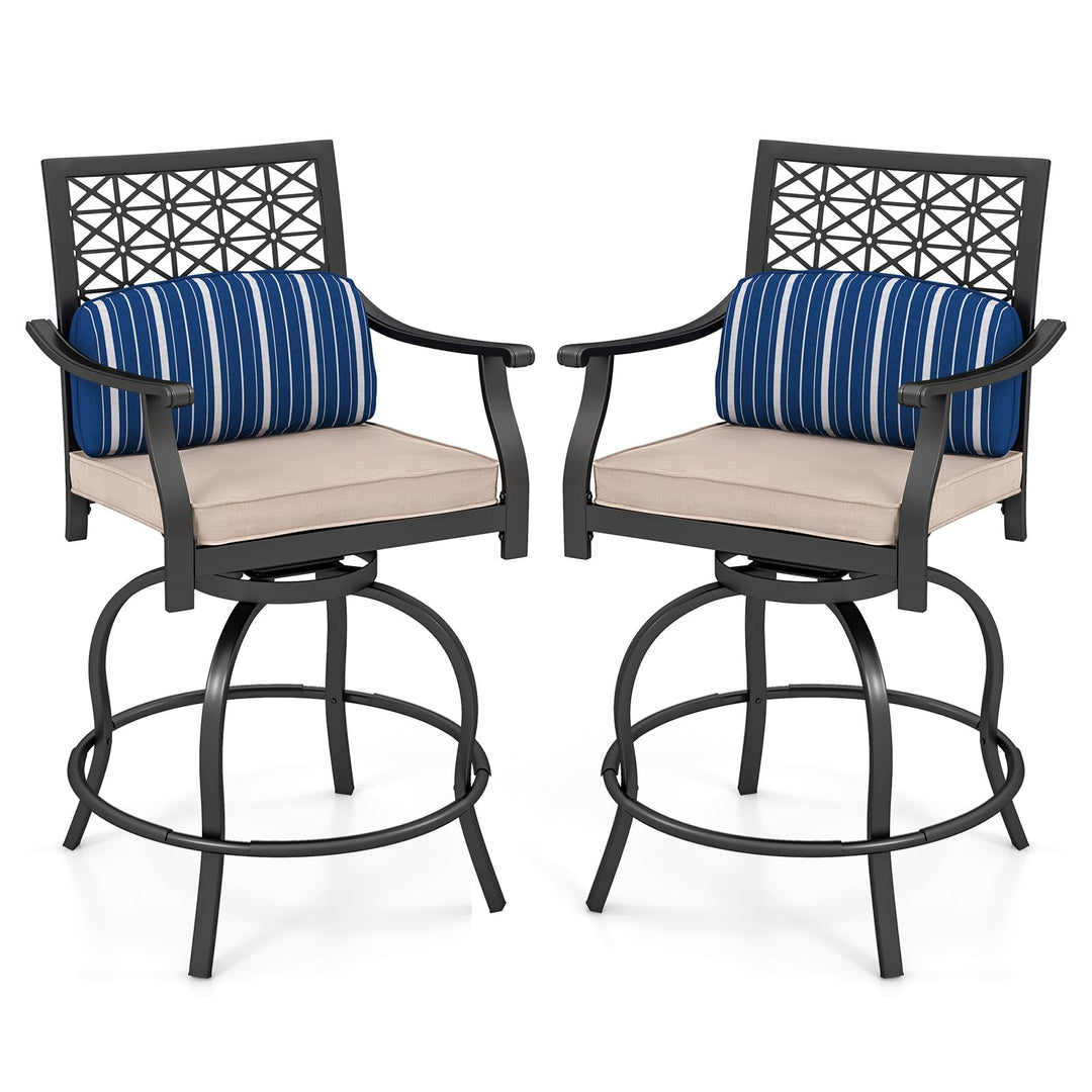 Giantex Outdoor Bar Stools, Metal Patio Bar Chairs with Cushion &amp; Lumbar Pillow
