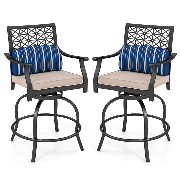Giantex Outdoor Bar Stools, Metal Patio Bar Chairs with Cushion &amp; Lumbar Pillow