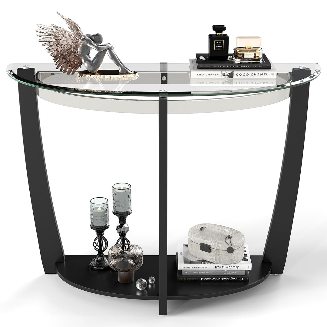 Giantex 2-Tier Glass Console Table Half Moon Modern Entryway Table