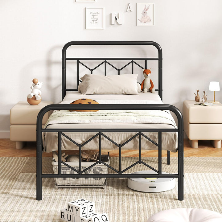 Giantex Metal Twin Bed Frames with Victorian Style Headboard &amp; Footboard, Heavy Duty Slats Support Mattress Foundation