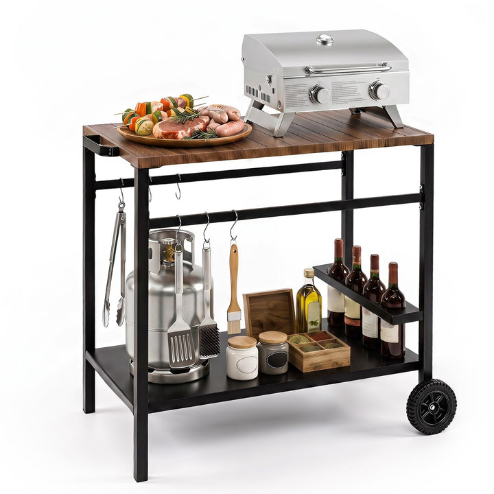 Giantex Outdoor Rolling Grill Cart with Stainless Steel Top &amp; Storage Shelf