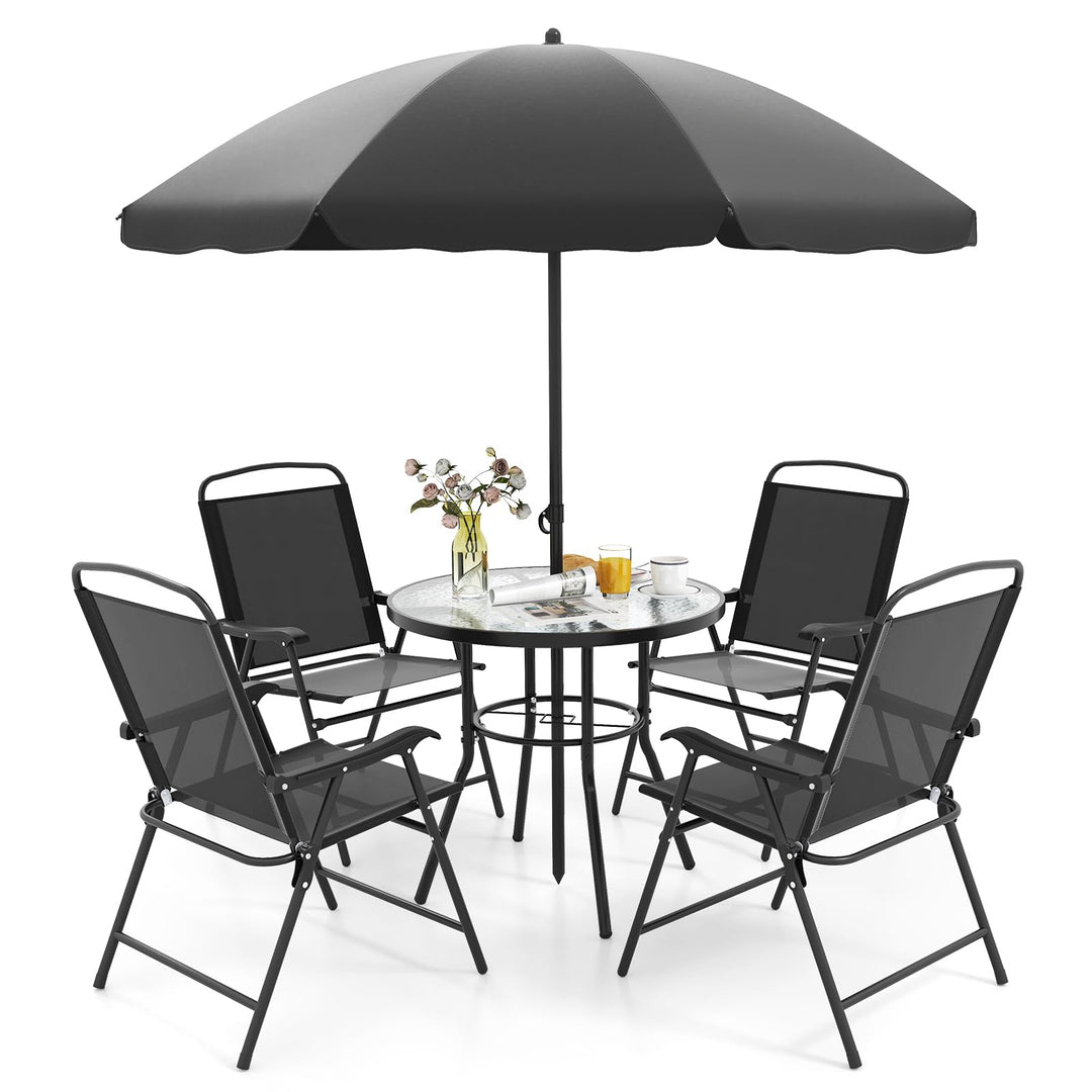Giantex 6 Pieces Outdoor Dining Set Tempered Glass Umbrella Table with Hole