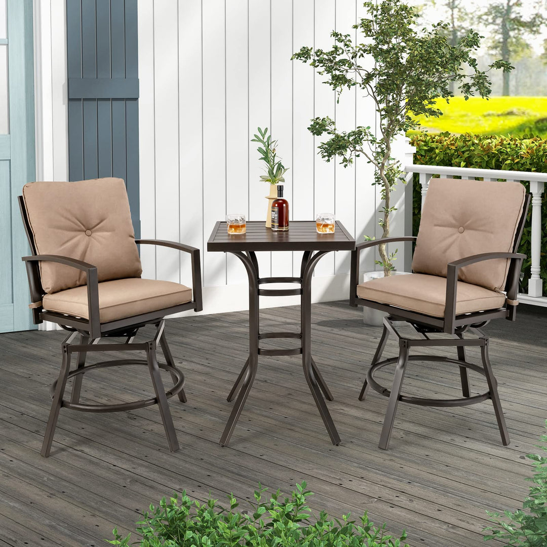 Giantex Patio Bar Table, 37" Outdoor Bar Height Patio Table with Metal Frame &amp; Slatted Tabletop