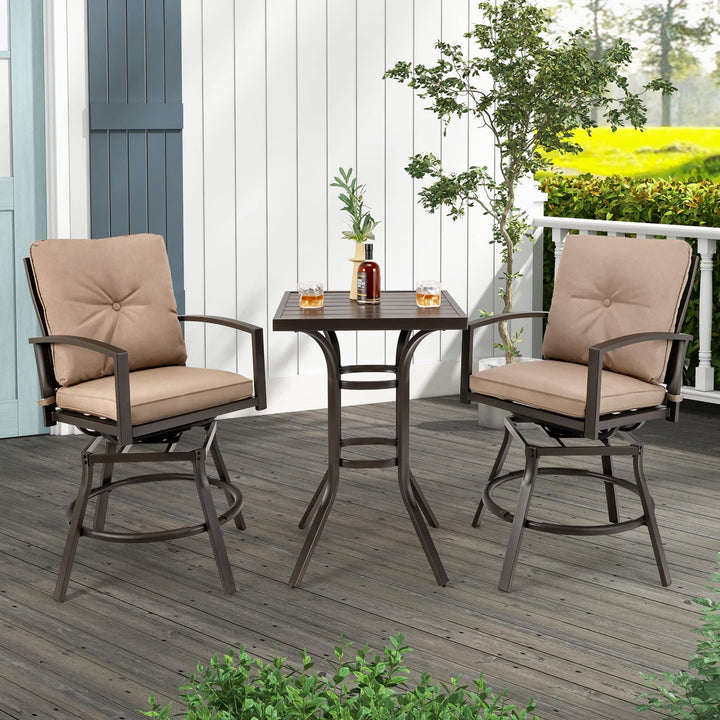 Giantex Patio Bar Table, 37" Outdoor Bar Height Patio Table with Metal Frame &amp; Slatted Tabletop