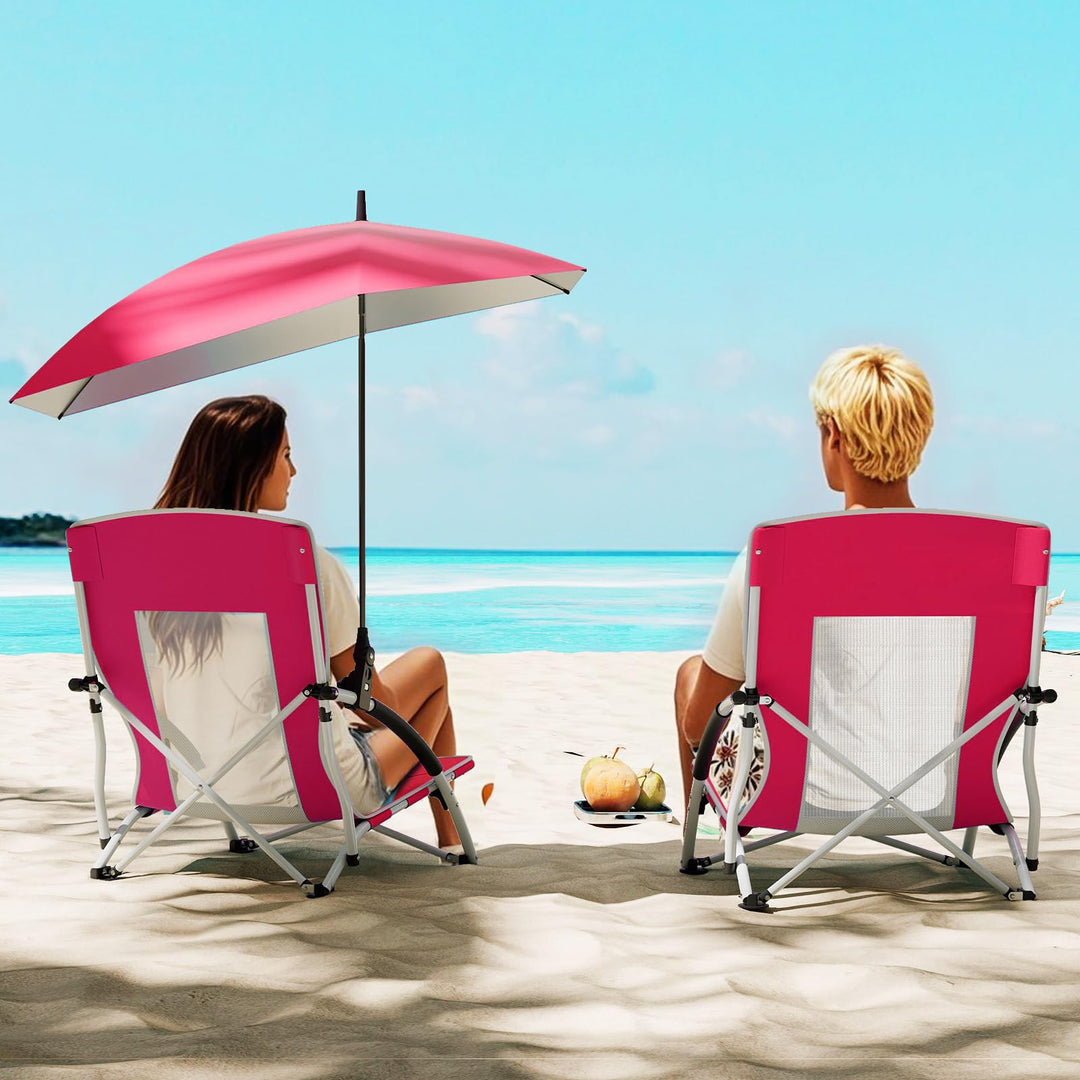 Giantex Low Folding Beach Chair with Detachable &amp; Adjustable Umbrella