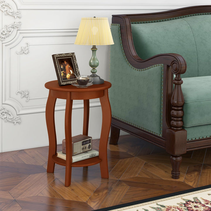 Giantex 2-Tier End Table, Narrow Tiered Telephone Table with Storage Shelf, Solid Wood Legs