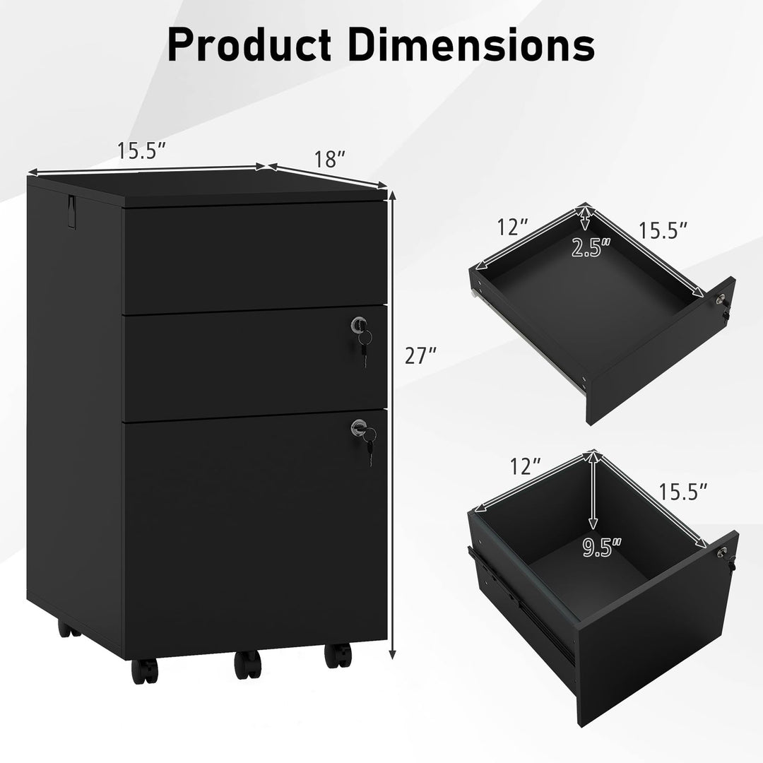 Giantex 3-Drawer File Cabinet with Wheels Wooden File Organizer
