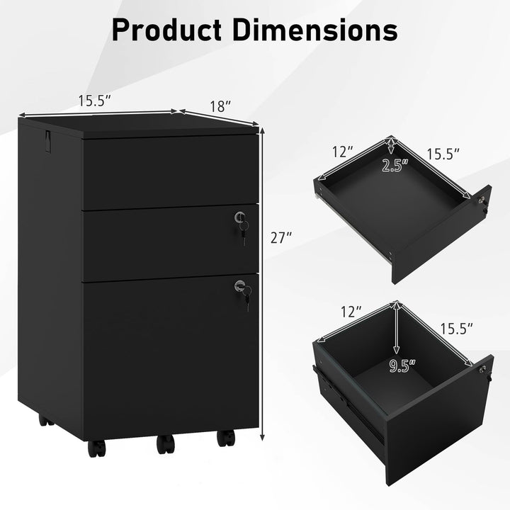 Giantex 3-Drawer File Cabinet with Wheels Wooden File Organizer