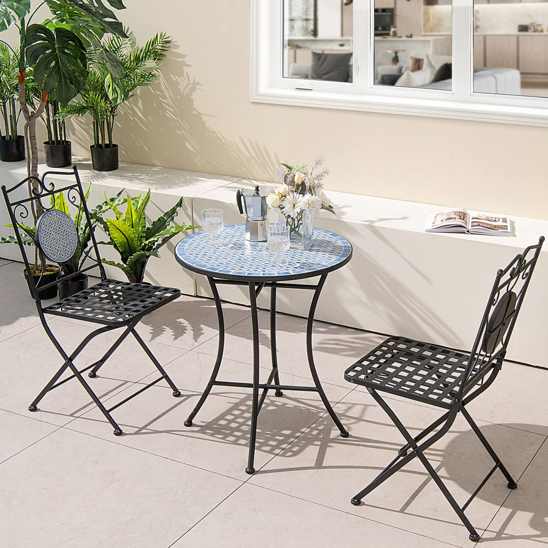 Giantex 3 Pieces Patio Bistro Set - Mosaic Round Table