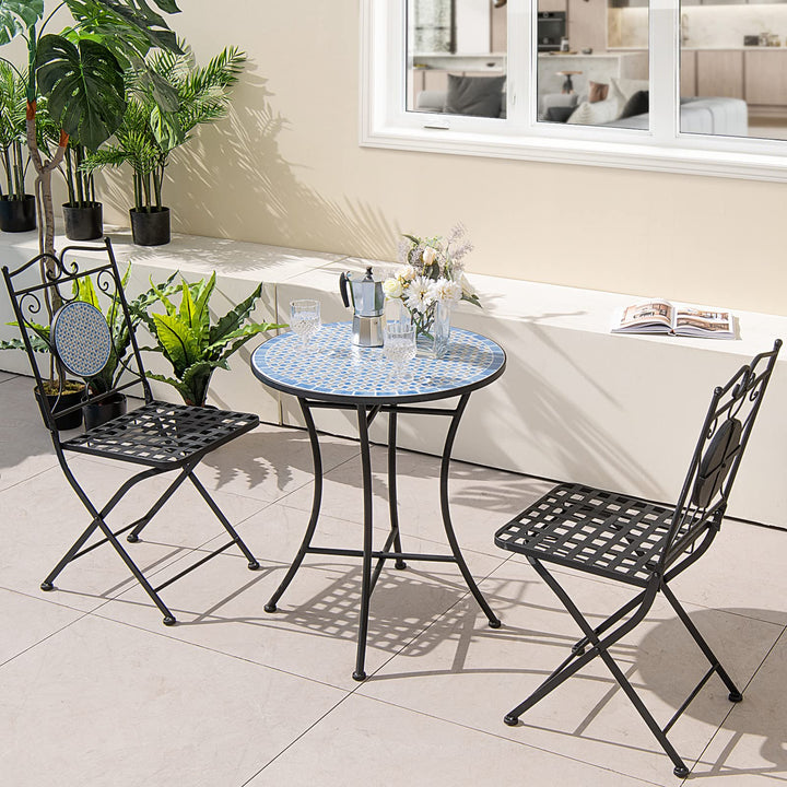 Giantex 3 Pieces Patio Bistro Set - Mosaic Round Table